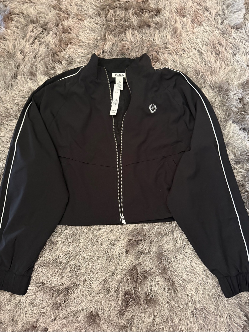 PINK Victoria's Secret Black Bomber Jacket with White Piping